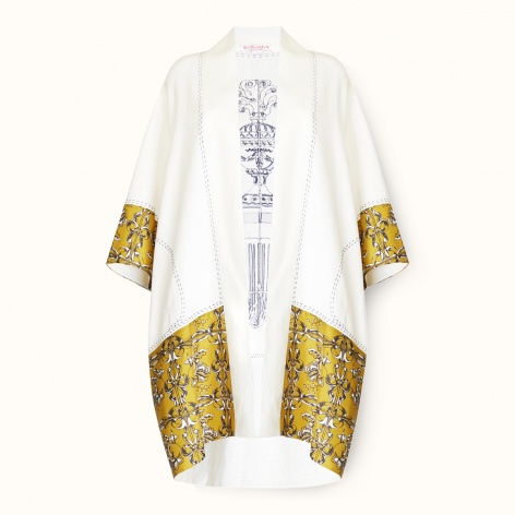 Kimono "TILES" linen with silk trim and embroidery by Kokosha - Kimono