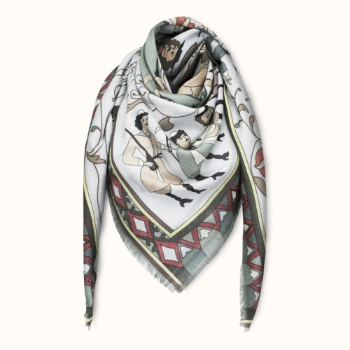 Scarf "POLKAN AND SOLDIERS" cashmere 135x135 on grey background by Kokosha - Shawls