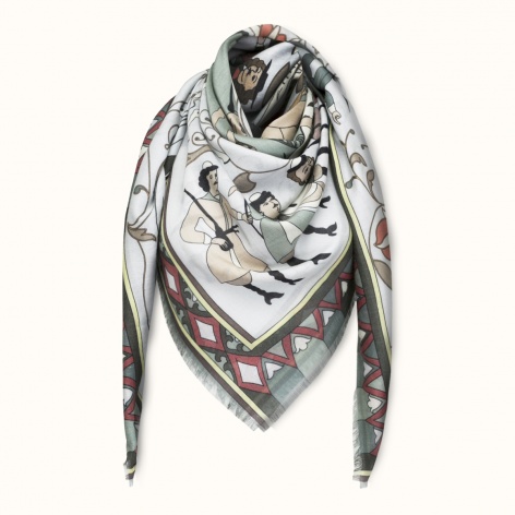 Scarf "POLKAN AND SOLDIERS" cashmere 135x135 on grey background by Kokosha - Shawls