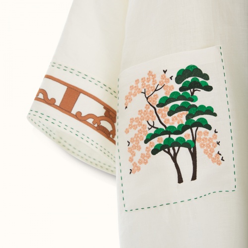Kimono "SAKURA NO HANA" linen on a white background with print by Kokosha - Kimono