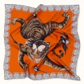 Scarf "TIGER AND MAGPIES" silk 65x65 on a orange background by Kokosha - Scarves