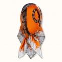 Scarf "TIGER AND MAGPIES" silk 65x65 on a orange background by Kokosha - Scarves