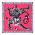 Scarf "TIGER AND MAGPIES" silk 65x65 on a pink background