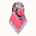 Scarf "TIGER AND MAGPIES" silk 65x65 on a pink background