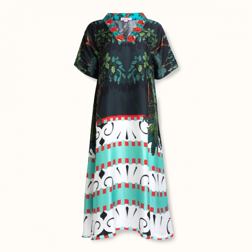 Dress "FROM THE WOOD" silk on a dark background by Kokosha - Dresses