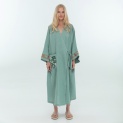 Kimono "SAKURA NO HANA" linen on a turquoise background by Kokosha - Kimono