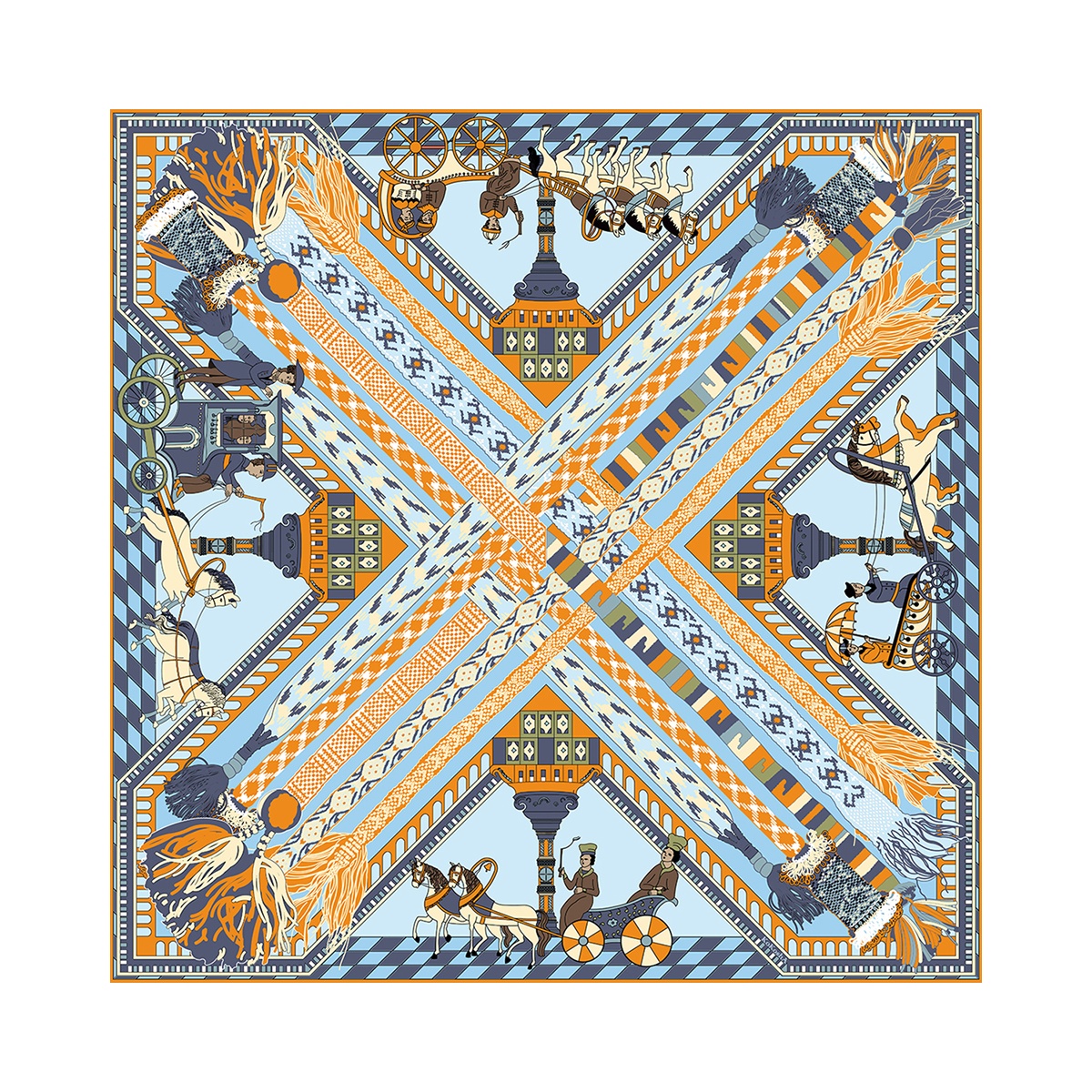 Shawl "BELTS ON BLUE" silk 135x135 by Kokosha - Shawls