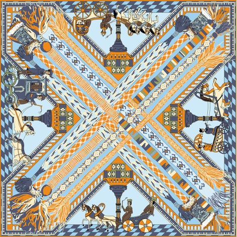 Shawl "BELTS ON BLUE" silk 135x135 by Kokosha - Shawls