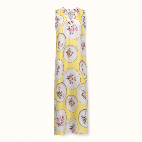 Dress "PORCELAIN" silk on a yellow background by Kokosha - Dresses