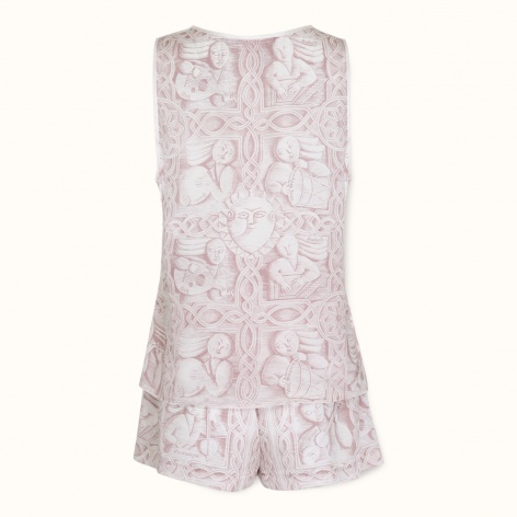 Pajamas with shorts "MUSICIANS" pink cotton-silk by Kokosha - Pajamas