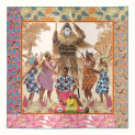 Scarf "IKOKU DANCE" silk 90x90 on a biege background