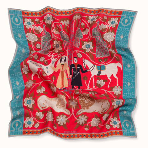 Scarf "WEDDING" silk 65x65 on a red background by Kokosha - Scarves