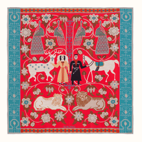 Scarf "WEDDING" silk 65x65 on a red background by Kokosha - Scarves