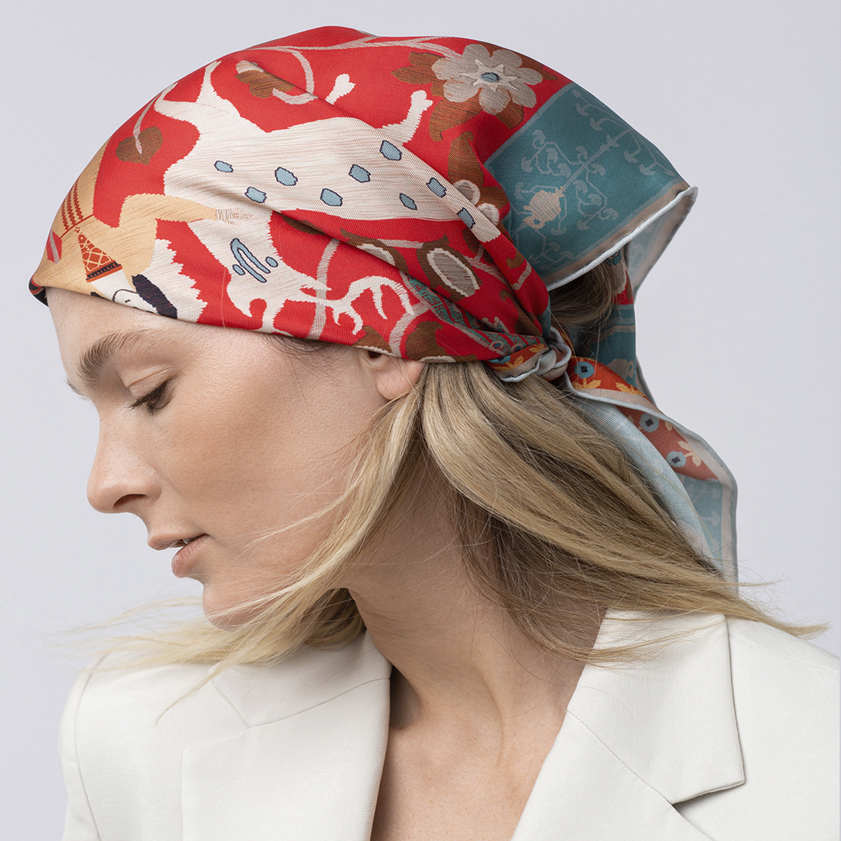 Scarf "WEDDING" silk 65x65 on a red background by Kokosha - Scarves