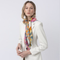 Scarf "IKOKU DANCE" silk 90x90 on a biege background