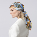 Scarf "IKOKU DANCE"  silk 90x90 on a blue background