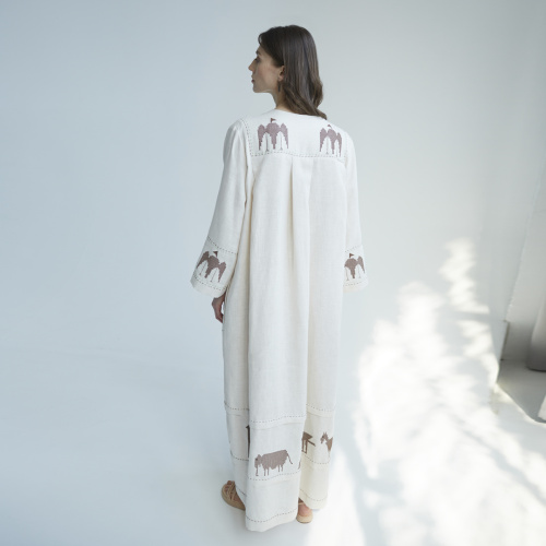 Dress "EWE" linen on an almond background by Kokosha - Dresses