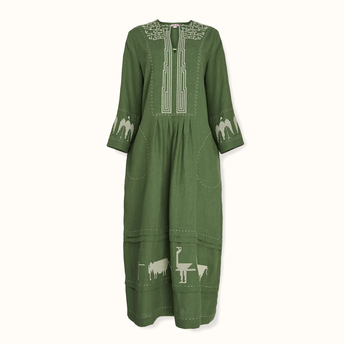 Dress "EWE" linen on an green background by Kokosha - Dresses