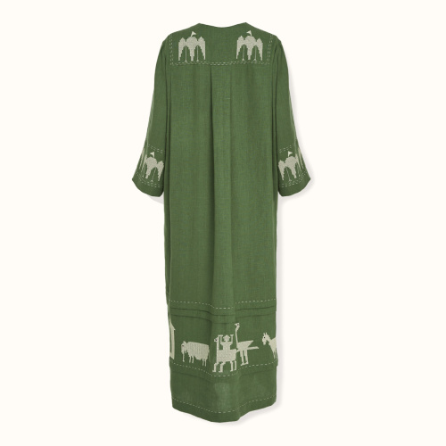 Dress "EWE" linen on an green background by Kokosha - Dresses