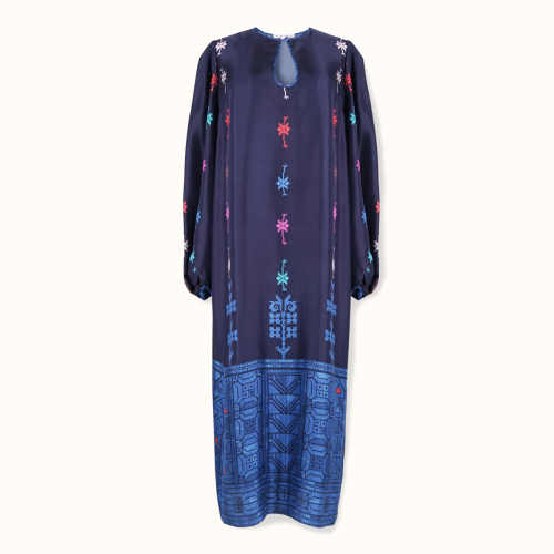 Dress "DESERT FLOWERS" silk on a blue background by Kokosha - Dresses