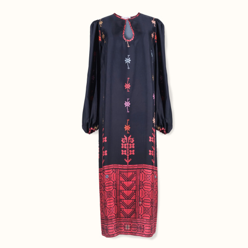 Dress "DESERT FLOWERS" silk on a black background by Kokosha - Dresses