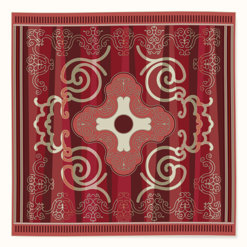Shawl "NANAI" wool 135х135 on a red background by Kokosha - Shawls