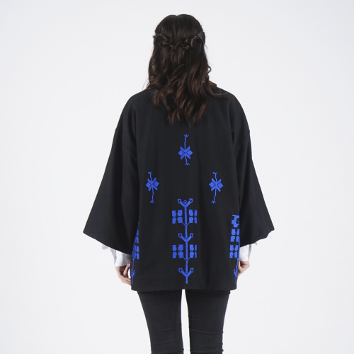 Jacket "DESERT FLOWERS" wool with blue embroidery by Kokosha - Cardigans