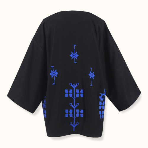 Jacket "DESERT FLOWERS" wool with blue embroidery by Kokosha - Cardigans