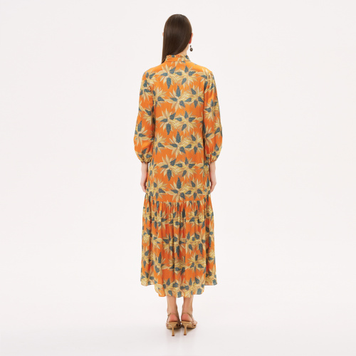 Dress "IKOKU" cotton-silk on an orange background by Kokosha - Dresses