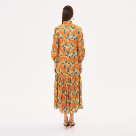 Dress "IKOKU" cotton-silk on an orange background by Kokosha - Dresses