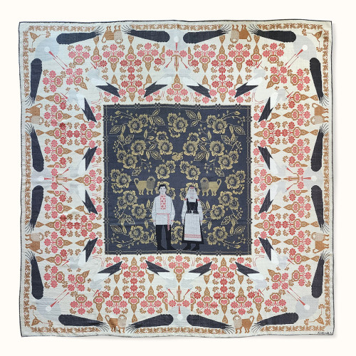 Shawl "STORKS" wool 135x135 on a light background